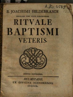B. Joachimi Hildebrandi ... Ritvale Baptismi Veteris