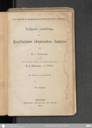 [Hauptbd.]: Volhard's Anleitung zur Qualitativen chemischen Analyse