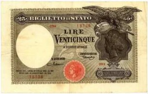 Geldschein, 25 Lire, 20.8.1923