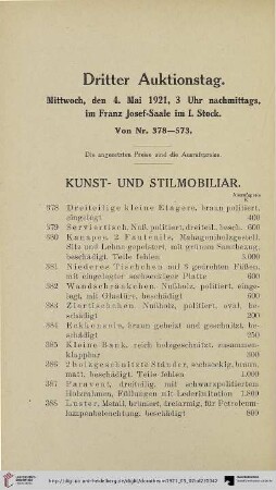Dritter Auktionstag: Mittwoch, den 4. Mai 1921 (Nr. 378-573)