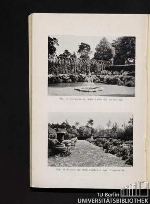 Abb. 15. Senkgarten im Rahmen blühender Steinstauden. Abb. 16. Grasweg mit Gänseblümchen zwischen Staudenpracht.