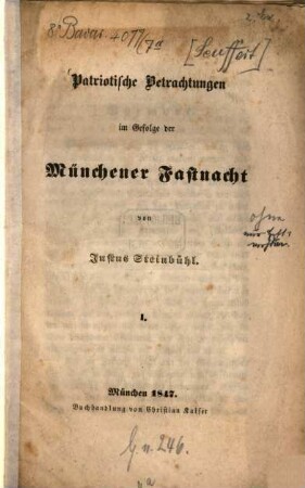 Patriotische Betrachtungen im Gefolge der Münchener Fastnacht, 1