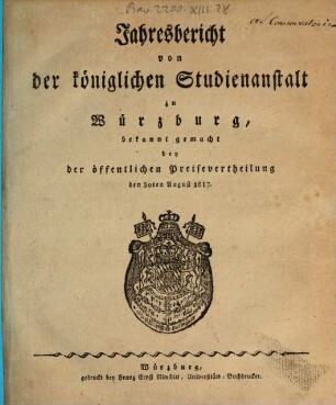 Jahresbericht der Königlichen Studienanstalt zu Würzburg : für das Studienjahr .., 1816/17