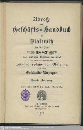 9.1887: Adreß- und Geschäfts-Handbuch für Blasewitz