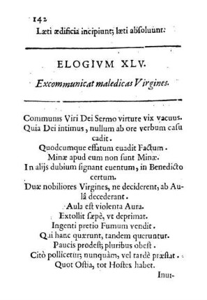 Elogivm XLV. Excommunicat maledicas Virgines.