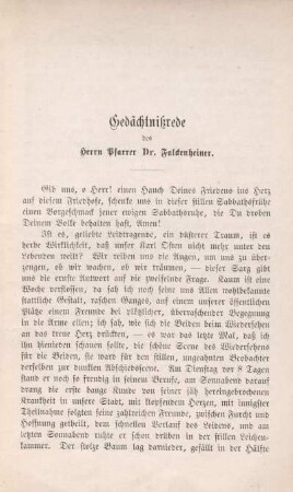 Gedächtnißrede von Herrn Pfarrer Dr. Falckenheiner.