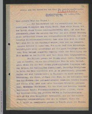 Brief von Helenefriderike Stelzner an Dorothee von Velsen - Auszug
