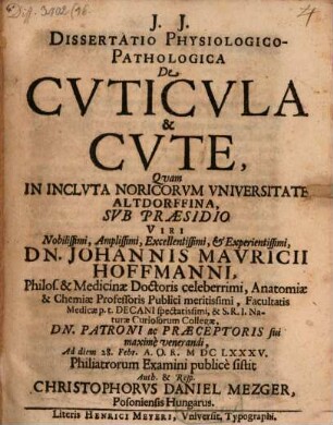 Dissertatio Physiologico-Pathologica De Cvticvla & Cvte