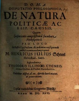 Disp. philos. de natura politicae ac reipublicae causis