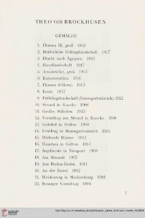 Theo von Brockhusen - Gemälde (Nr. 1 - 32)