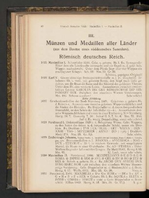 III. Münzen und Medaillen aller Länder (aus dem Besitze eines süddeutschen Sammlers)