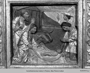 Thronende Madonna mit Kind : Anbetung der Hirten