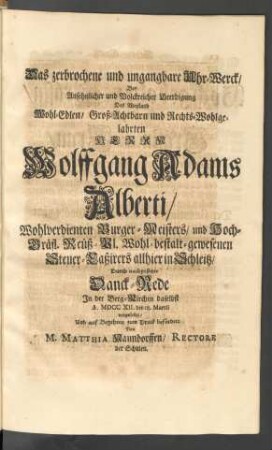 Das zerbrochene und ungangbare Uhr-Werck