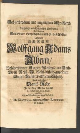 Das zerbrochene und ungangbare Uhr-Werck