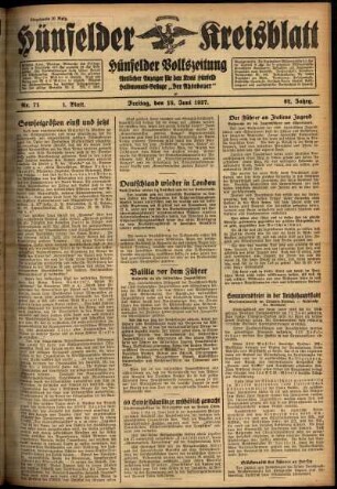 Erste Ausgabe vom Freitag, den 18. Juni 1937.