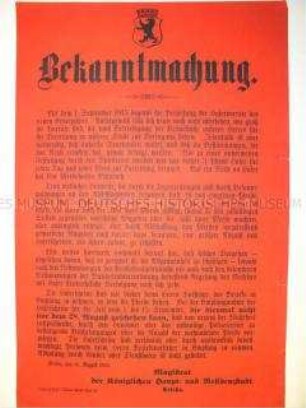 Maueranschlag: Bekanntmachung betr. die Zuteilung und Berechtigung von Haferscheinen für Pferdehalter