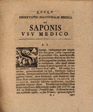 Dissertatio Inavgvralis Medica, De Saponis Vsv Medico