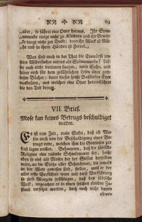 VII. Brief. Mose kan keines Betrugs beschuldiget werden.