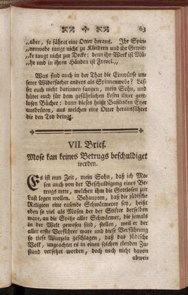 VII. Brief. Mose kan keines Betrugs beschuldiget werden.