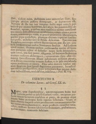 Exercitatio II. De velamine Sarae, ad Genes. XX. 16.