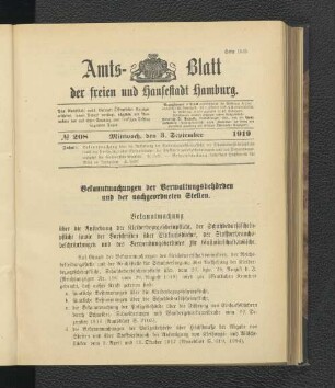 No.208, Mittwoch, den 3. September 1919