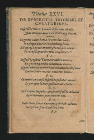 Titulus XXVI. De Suspectis Tutoribus Et Curatoribus.