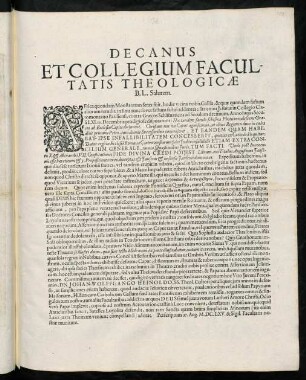 Decanus Et Collegium Facultatis Theologicae B. L. Salutem