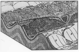 Junges Faltengebirge, Blockdiagramm (Davis) : Geologie | Tektonik | Faltung
