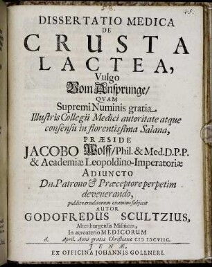 Dissertatio Medica De Crusta Lactea, Vulgo Vom Ansprunge