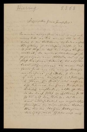 Brief von Hermann Wiesing an Franz Ernst Neumann, Stallupönen, 8.3.1863