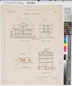 Münster (Münster) Eichamt Ansichten, Lageplan, Schnitt 1927 1 : 100/500 58 x 45 Druck Staatshochbauamt Münster