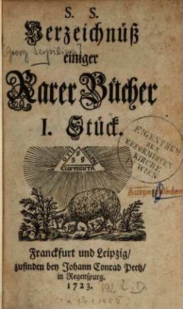 Verzeichnuess einiger rarer Bücher. 1. 1723