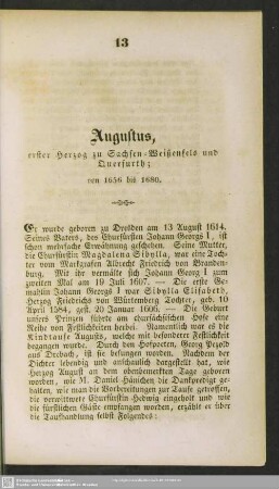 Augustus, erster Herzog zu Sachsen-Weißenfels und Querfurth; von 1656 bis 1680