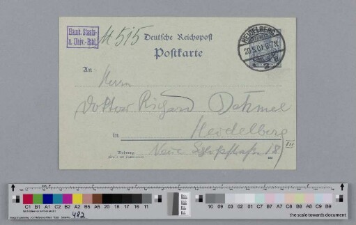 Postkarte an Richard Dehmel