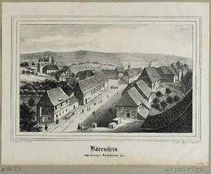 Ortsansicht von Bärenstein (Altenberg) vom Kirchturm nach Osten zum Markt, im Hintergrund das Schloss, aus Sachsens Kirchen-Galerie von Hermann Schmidt