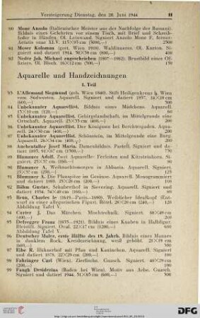 Aquarelle und Handzeichnungen: 1. Teil (Nr. 83-142)