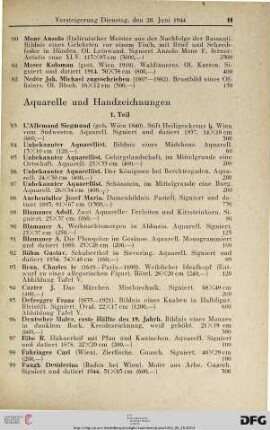 Aquarelle und Handzeichnungen: 1. Teil (Nr. 83-142)