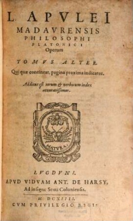 L. Apulei Madaurensis Philosophi Platonici Opera, Quae extant, omnia. 2