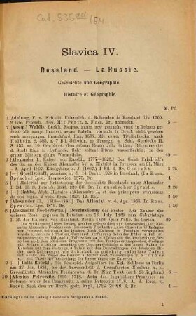 Bibliotheca Slavica, 4. partie. La Russie : histoire et géographie, littérature de la Russie, tant de l'Europe que de l'Asie