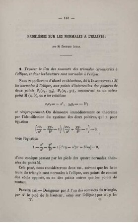 Problèmes sur les normales a l´ellipse.