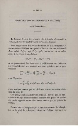 Problèmes sur les normales a l´ellipse.