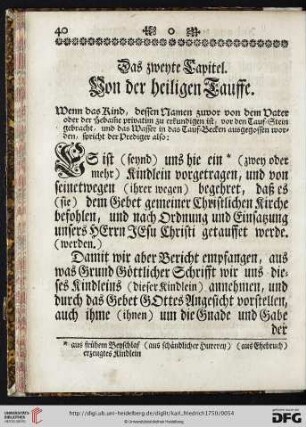 Das zweyte Capitel von der heiligen Tauffe