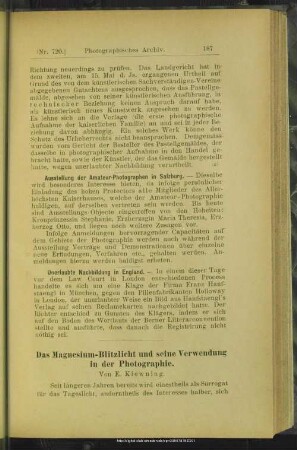 Das Magnesium-Blitzlicht und seine Verwendung in der Photographie