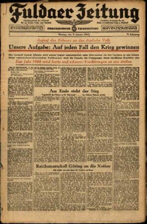 Ausgabe vom Montag, den 03. Januar 1944.