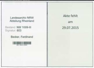 Entnazifizierung Ferdinand Becker , geb. 01.08.1886 (Rechtsanwalt)