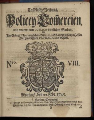 Nro. VIII, Montags, den 22. Febr. 1745