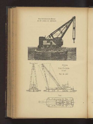Grue flottante de la Mersey de 100 tonnes de puissance. Vue par bout. Bréme Grue flottante. de 40 t.Plan