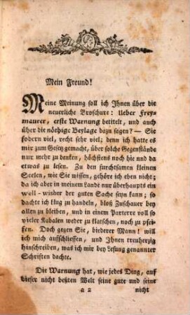Auch eine Beylage zur ersten Warnung über Freymaurer