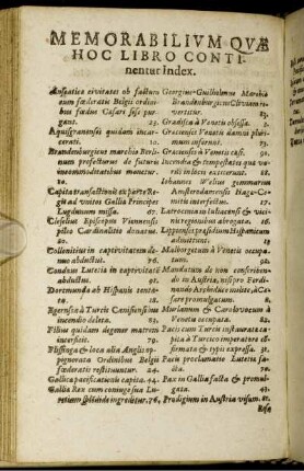 Memorabilium Quæ Hoc Libro Continentur Index