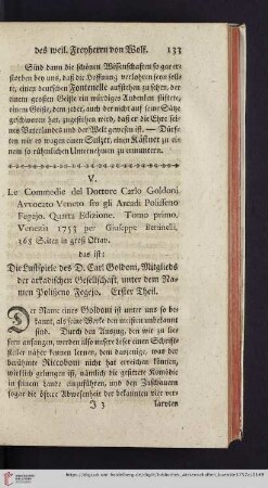 2: [Rezension von: Le Commedie del Dottore Carlo Goldoni Avvocato Veneto fra gli Arcadi Polisseno Fegejo. Quarta Edizione, Tomo Primo. Venezia, 1753]